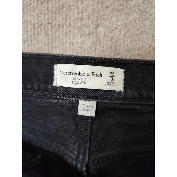 Abercrombie Fitch Dad Jeans Womens 29 8 Long Black Straight Tapered Curve Love - Picture 6 of 8